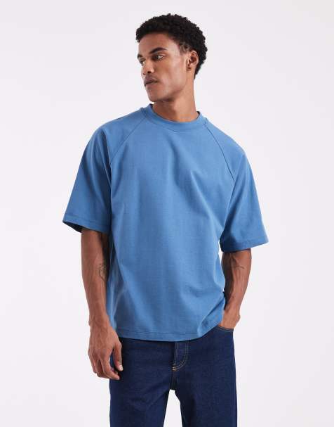 ASOS DESIGN heavyweight oversized raglan t-shirt in mid blue