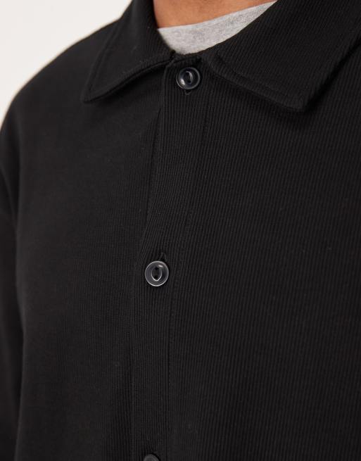 ASOS DESIGN heavyweight oversized ribbed jersey jacket in black - BLACK, 5 of 5
