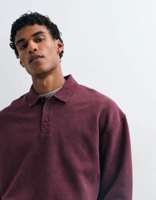 Asos Design Heavyweight Oversized Rugby Top With Acid Wash In Red