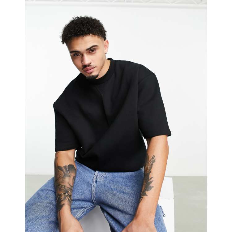 Oversized short-sleeved sweatshirt - WASHED BLACK - men