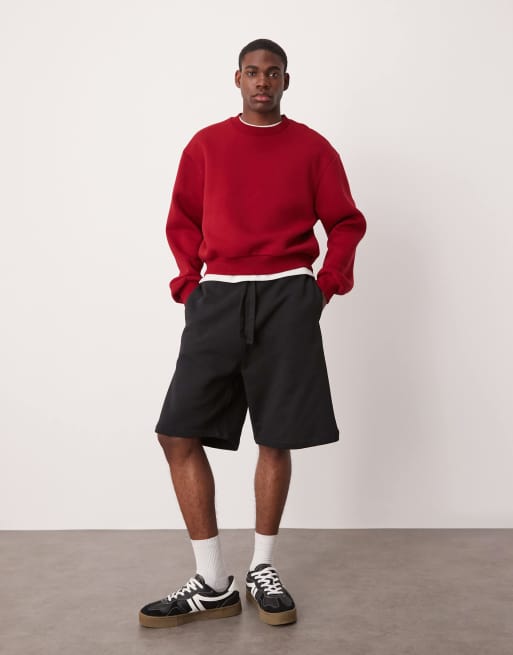 ASOS DESIGN premium heavyweight oversized shorts 400gsm in black - BLACK