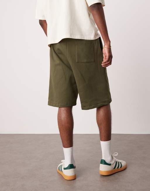 ASOS DESIGN heavyweight oversized shorts 400gsm in dark khaki, 4 of 5