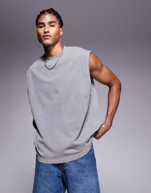 ASOS DESIGN heavyweight oversized singlet in acid wash grey