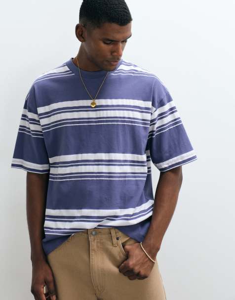 ASOS DESIGN heavyweight oversized striped t-shirt in blue and white - view 1