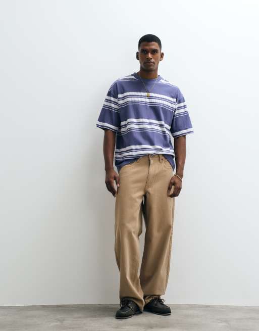 ASOS DESIGN heavyweight oversized striped t-shirt in blue and white, 2 of 5