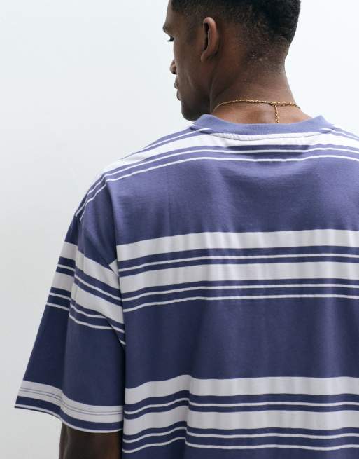 ASOS DESIGN heavyweight oversized striped t-shirt in blue and white, 3 of 5