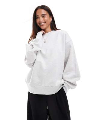 Asos Design Heavyweight Oversized Sweatshirt In Heathered Ice-gray In Gray