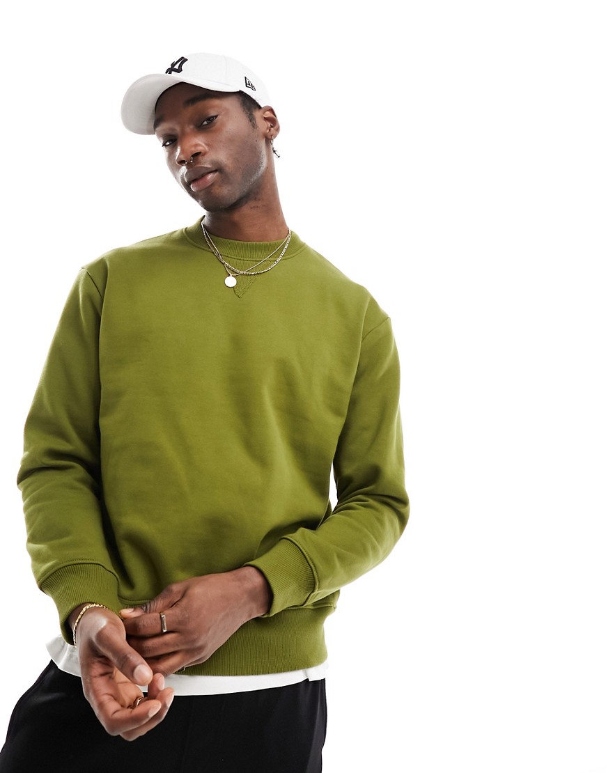 ASOS DESIGN heavyweight oversized sweatshirt in khaki-Green