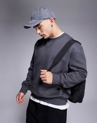 Asos Design Oversized Sweatshirt In Washed Black In Gray