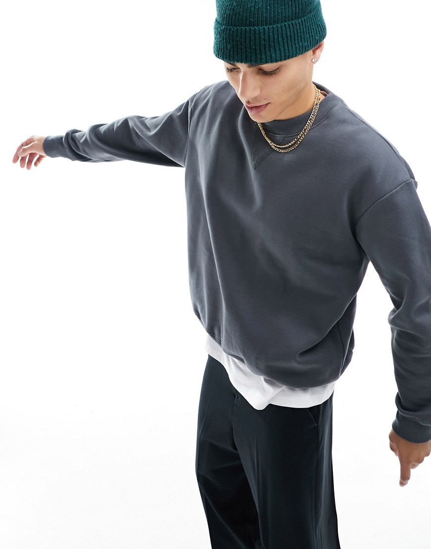 ASOS DESIGN heavyweight oversized sweatshirt in washed black-Grey