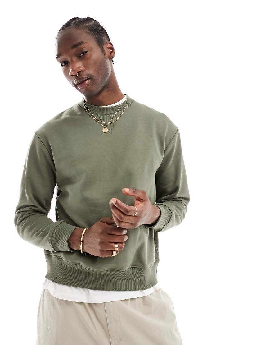 ASOS DESIGN heavyweight oversized sweatshirt in washed khaki-Green