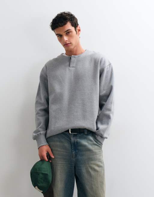 ASOS DESIGN heavyweight oversized sweatshirt with henley neck in gray , 2 of 5