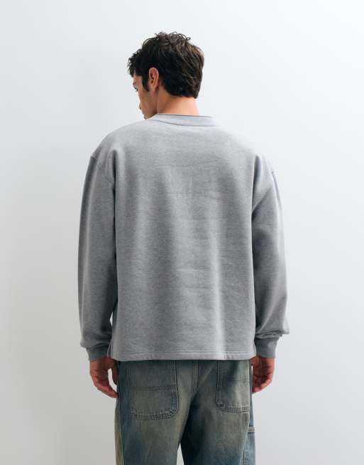 ASOS DESIGN heavyweight oversized sweatshirt with henley neck in gray , 5 of 5