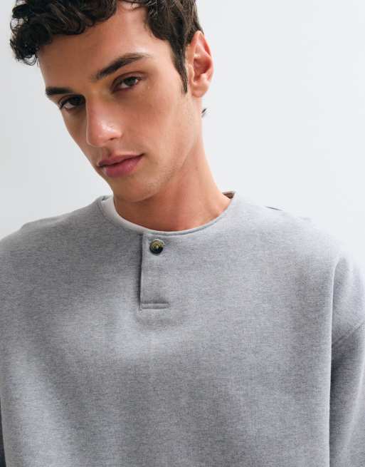 ASOS DESIGN heavyweight oversized sweatshirt with henley neck in grey , 3 of 5