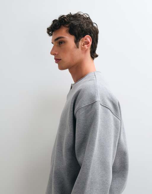 ASOS DESIGN heavyweight oversized sweatshirt with henley neck in grey , 4 of 5