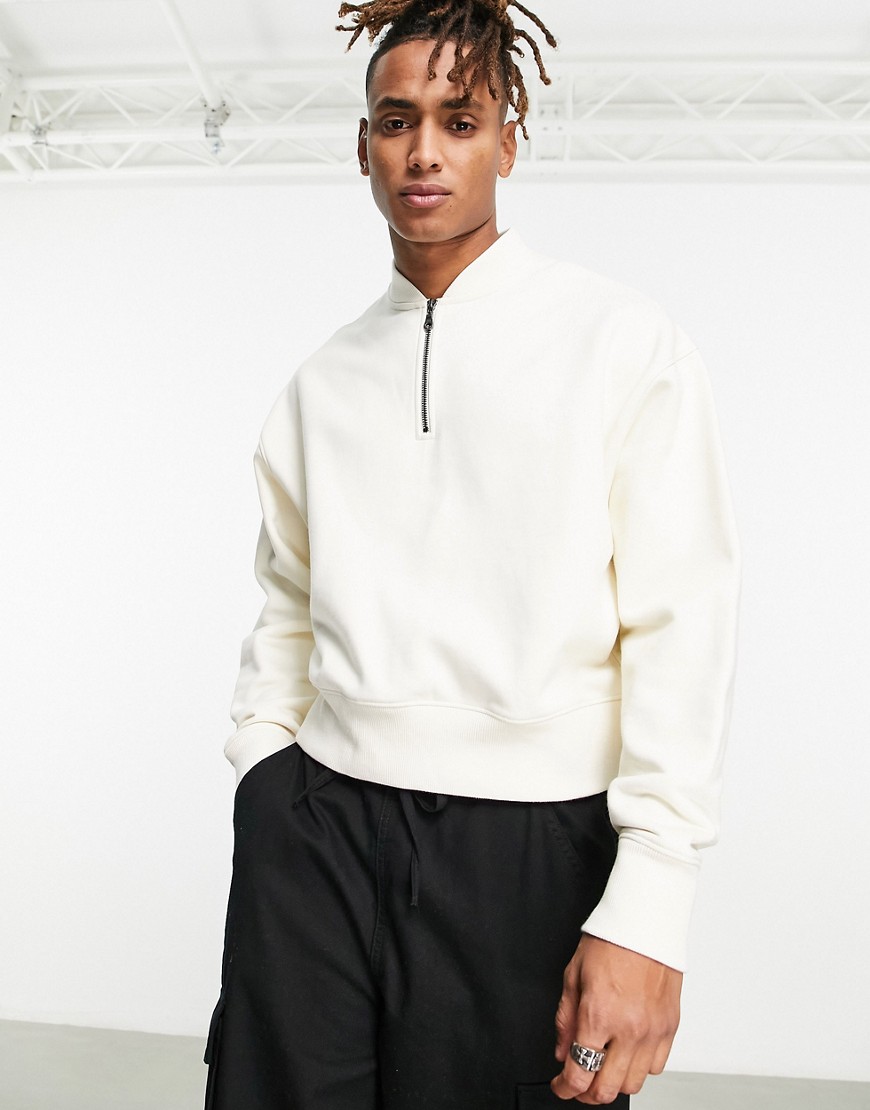 ASOS DESIGN heavyweight oversized sweatshirt with zip detail in off white