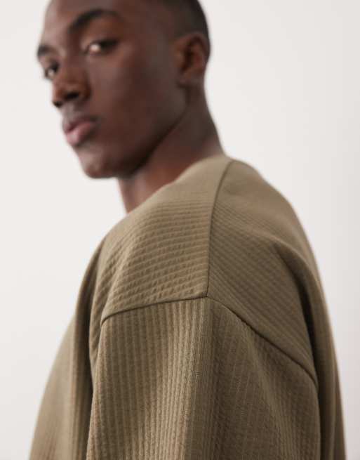 ASOS DESIGN heavyweight oversized t-shirt co-ord in khaki seersucker fabric, 2 of 5