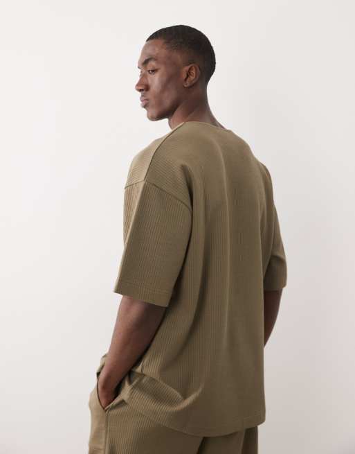 ASOS DESIGN heavyweight oversized t-shirt co-ord in khaki seersucker fabric, 5 of 5