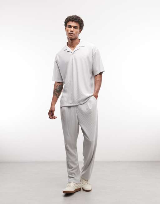 ASOS DESIGN heavyweight oversized t-shirt co-ord with chest embroidery in grey rib fabric, 2 of 5