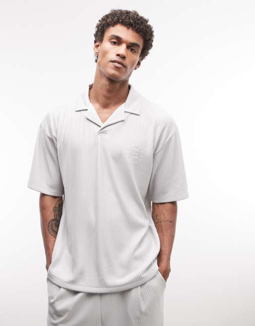 ASOS DESIGN heavyweight oversized t-shirt co-ord with chest embroidery in grey rib fabric, 3 of 5