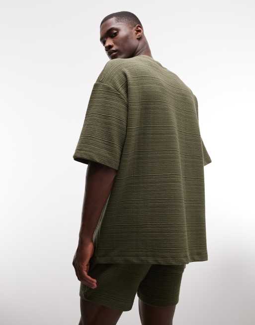 ASOS DESIGN heavyweight oversized t-shirt co-ord with football graphic in olive textured fabric  , 5 of 5