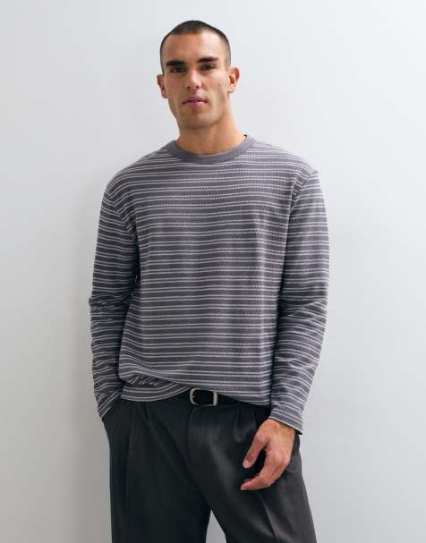 ASOS DESIGN heavyweight oversized t-shirt in gray stripes - view 1