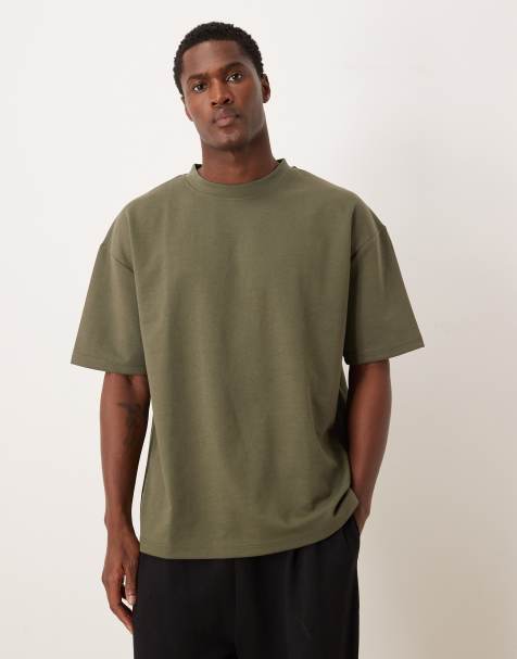 ASOS DESIGN heavyweight oversized t-shirt in khaki-green soft touch - view 1