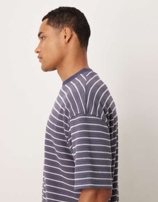  ASOS DESIGN heavyweight oversized T-shirt in navy and white textured stripe 