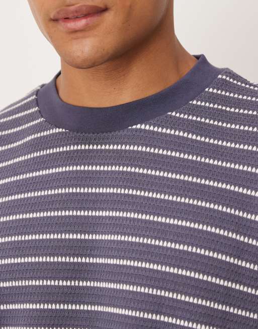  ASOS DESIGN heavyweight oversized T-shirt in navy and white textured stripe 
