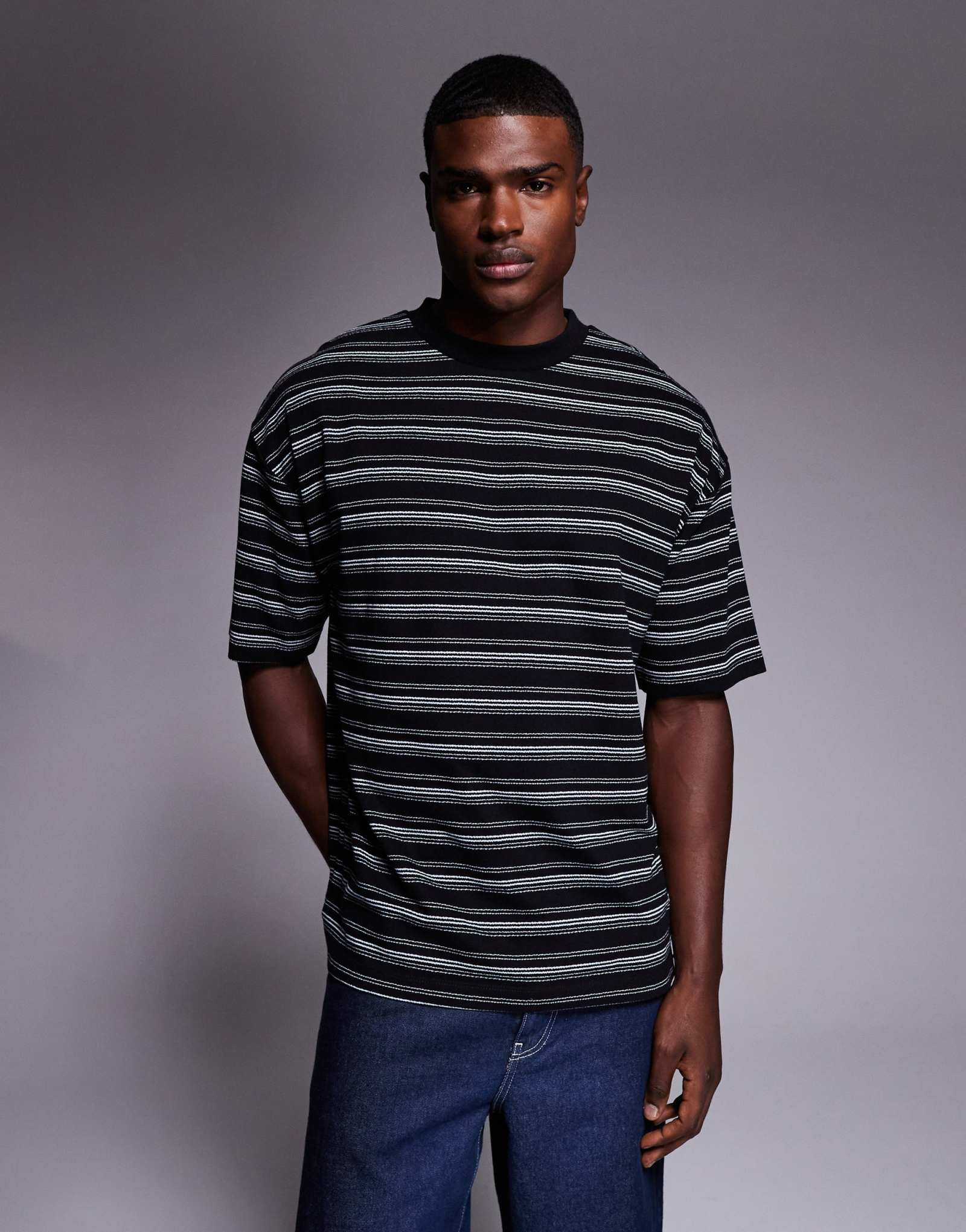 Футболка ASOS DESIGN heavyweight oversize в текстурированную черную полоску