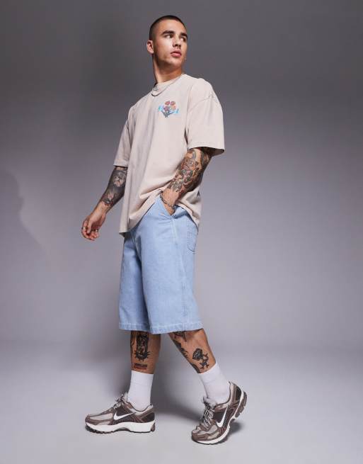 ASOS DESIGN heavyweight oversized T-shirt in washed beige with floral graphics 