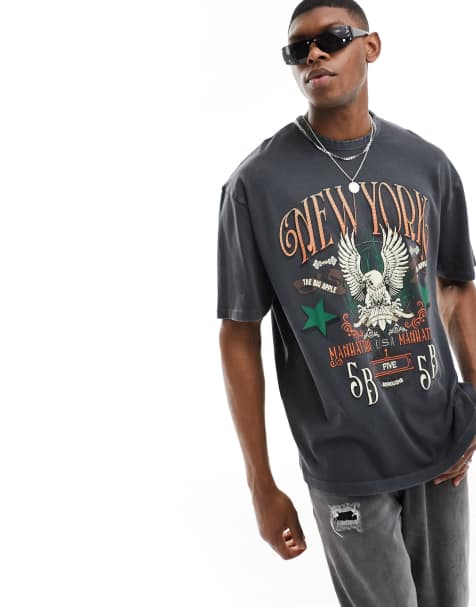 ASOS DESIGN heayweight oversized t-shirt in  washed black with front grunge print 