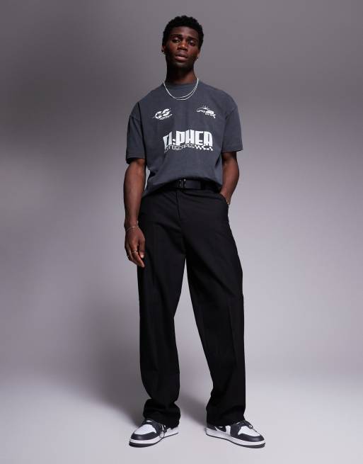 ASOS DESIGN heavyweight oversized T-shirt in washed black with sports graphic , 3 of 4