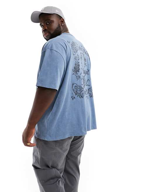 ASOS DESIGN heavyweight oversized t-shirt in washed blue with back print , 2 of 4