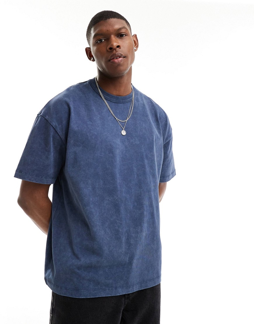 ASOS DESIGN heavyweight oversized t-shirt in washed blue-Navy