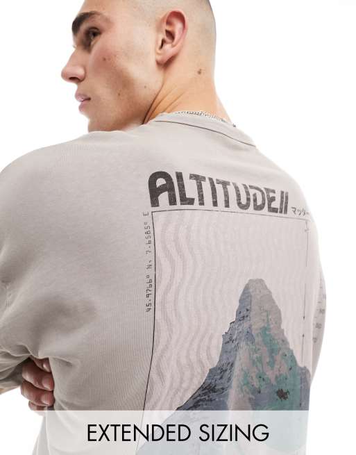 ASOS DESIGN heavyweight oversized T-shirt in washed gray with back outdoors print