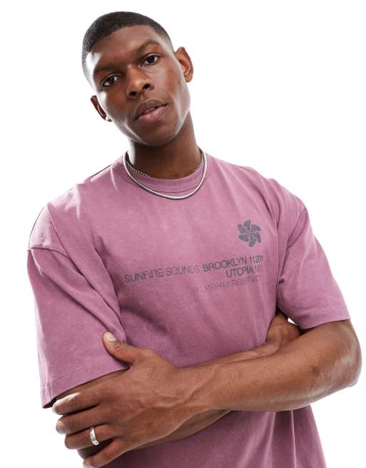 ASOS DESIGN heavyweight oversized T-shirt in washed pink with street graphic 