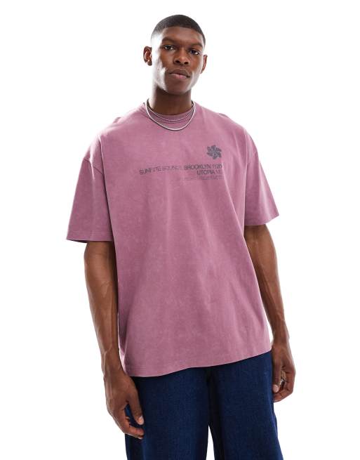 ASOS DESIGN heavyweight oversized t-shirt in washed pink with street graphic , 3 of 4