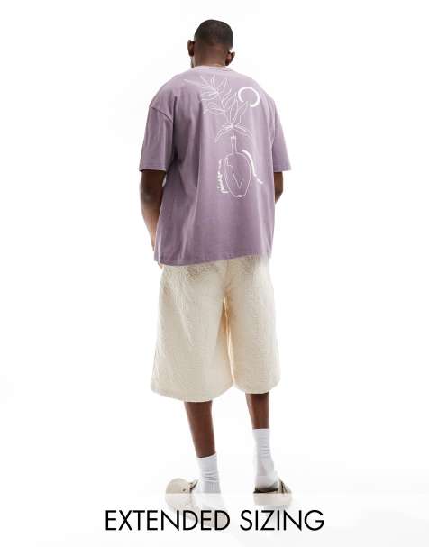 ASOS DESIGN heavyweight oversized t-shirt in washed purple with abstract plant print - view 1