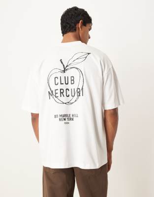 Asos Design Heavyweight Oversized T-shirt With Apple Print In White