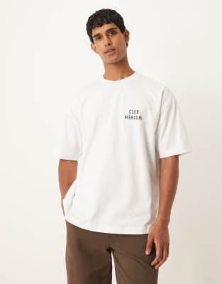 Asos Design Heavyweight Oversized T-shirt With Apple Print In White