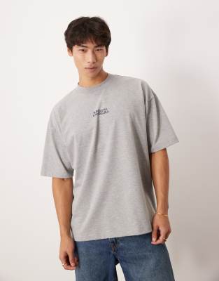 Asos Design Heavyweight Oversized T-shirt With Bonsai Graphic In Gray