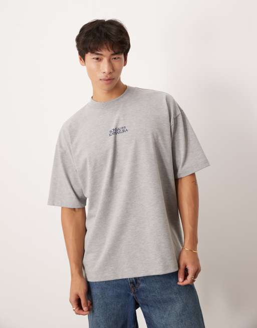ASOS DESIGN heavyweight oversized T-shirt with bonsai graphic in gray heather , 2 of 4