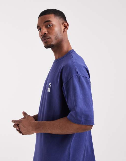 ASOS DESIGN heavyweight oversized t-shirt with bubble text back graphic in dark blue wash, 4 of 5
