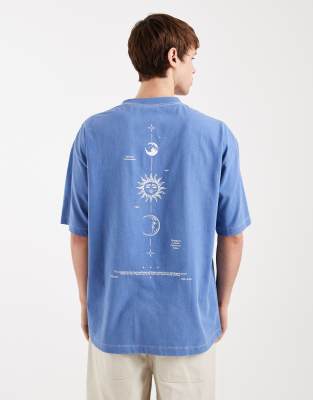 Asos Design Heavyweight Oversized T-shirt With Celestial Spine Print In Blue