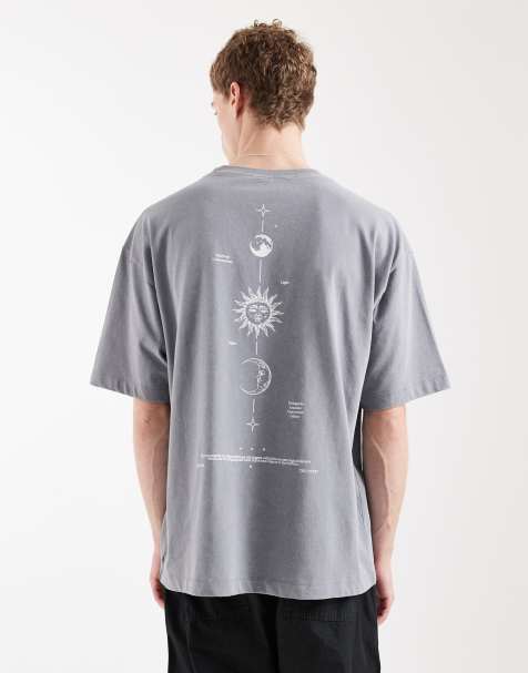 ASOS DESIGN heavyweight oversized T-shirt with celestial spine print in washed gray - view 1