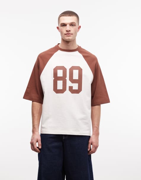 ASOS DESIGN heavyweight oversized T-shirt with chest print in off white and red - view 1
