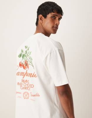 Asos Design Heavyweight Oversized T-shirt With Chest Print In White