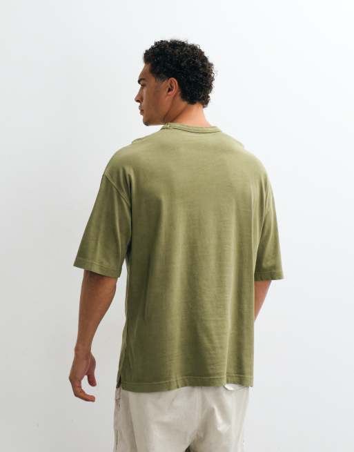ASOS DESIGN heavyweight oversized t-shirt with chest text graphic in washed green, 3 of 5