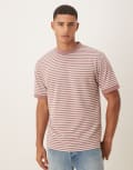 [ASOS DESIGN] ASOS DESIGN heavyweight oversized t-shirt with dropped shoulder in pink and grey stripe-Multi XL MULTI